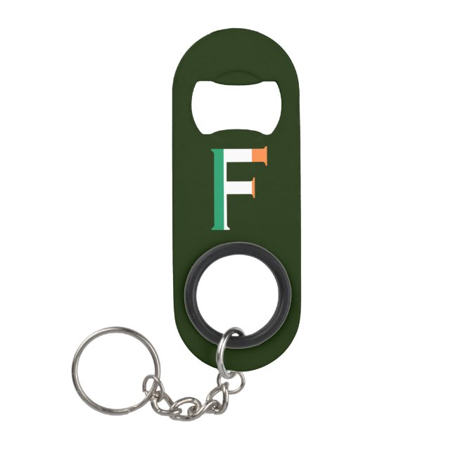 Porte-clé Décapsuleur F Monogramme superposé sur le bocal drapeau irland (Devant)
