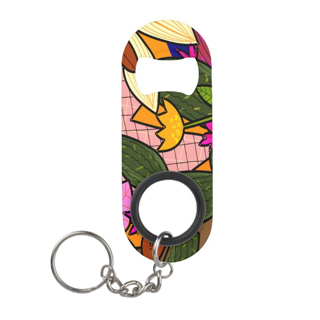 Porte-clé Décapsuleur Feuilles et fleurs tropicales abstraites  (Devant)
