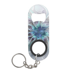 Porte-clé Décapsuleur Fleur fractale moderne abstraite avec du bleu