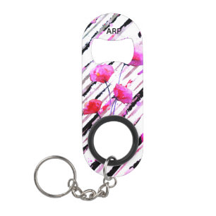 Porte-clé Décapsuleur *~* Fleurs blanches noires Motif de pavot floral