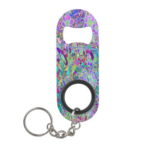 Porte-clé Décapsuleur Fleurs roses et violettes abstraites hallucinogène