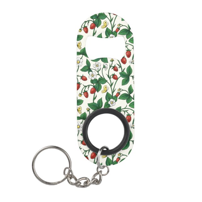 Porte-clé Décapsuleur Fraises sauvages rouge/jaune/vert/blanc cassé (Devant)