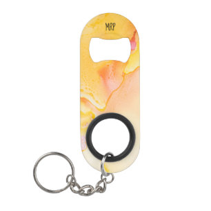Porte-clé Décapsuleur Fuchsia orange d'or jaune de marbre d'aquarelle de