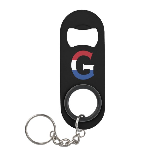 Porte-clé Décapsuleur G Monogramme superposé sur le drapeau NLD sur le b (Devant)