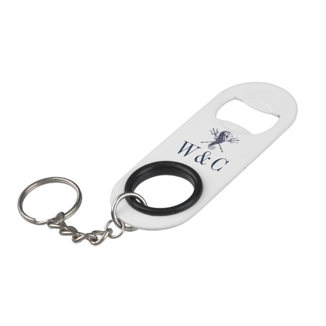 Porte-clé Décapsuleur Hippocampe marine bleu marine Monogramme (Devant Angle)