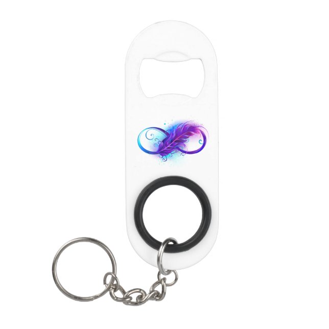 Porte-clé Décapsuleur Infini avec plume violette (Devant)