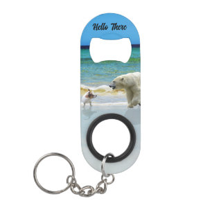 Porte-clé Décapsuleur Jack Russell rencontre l'ours polaire, Bonjour l'o