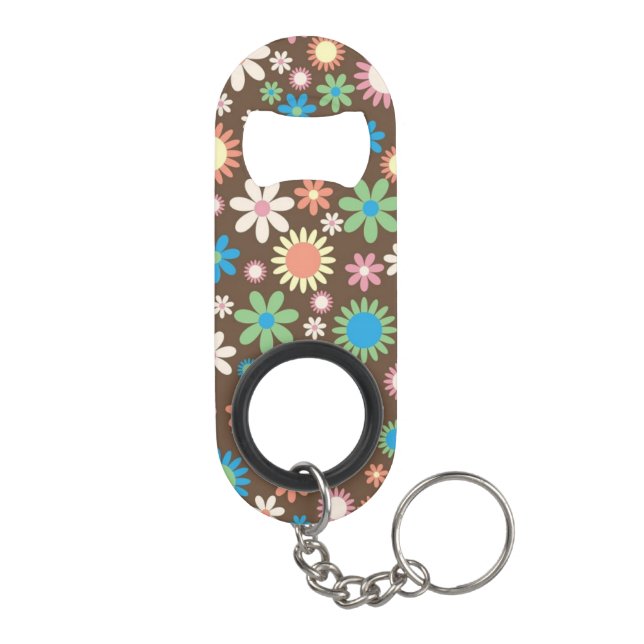 Porte-clé Décapsuleur Joli motif Flower Power Marron (Dos)