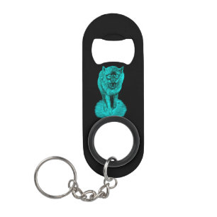 Porte-clé Décapsuleur Loup noir en colère dans la nuit