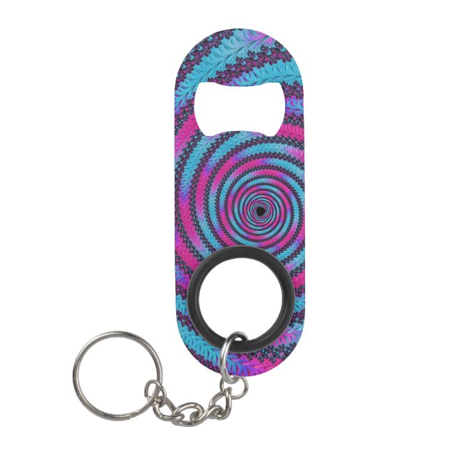 Porte-clé Décapsuleur Magenta et cyan spirale (Devant)