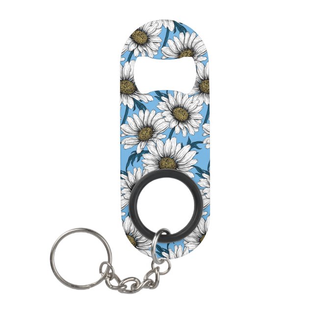 Porte-clé Décapsuleur Maisonnettes, fleurs sauvages sur bleu (Devant)