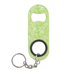 Porte-clé Décapsuleur Marguerites en blanc et vert sur fond vert miel