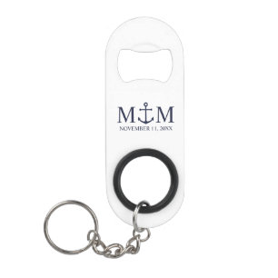 Porte-clé Décapsuleur Mariage Ancre bleu marine