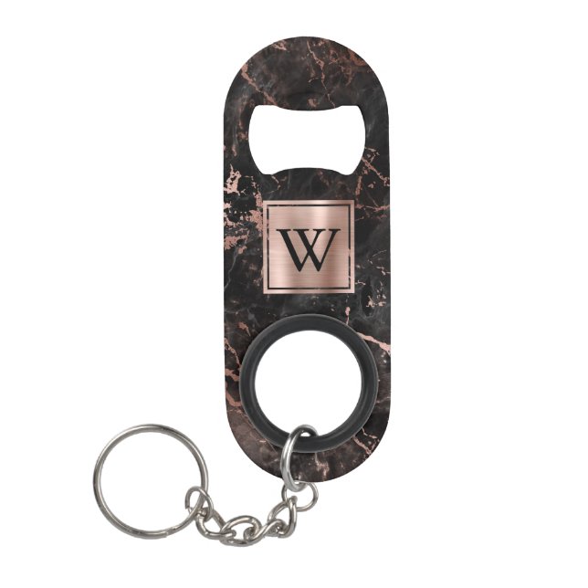Porte-clé Décapsuleur Marque élégante Rose Or Marbre Monogramme (Devant)