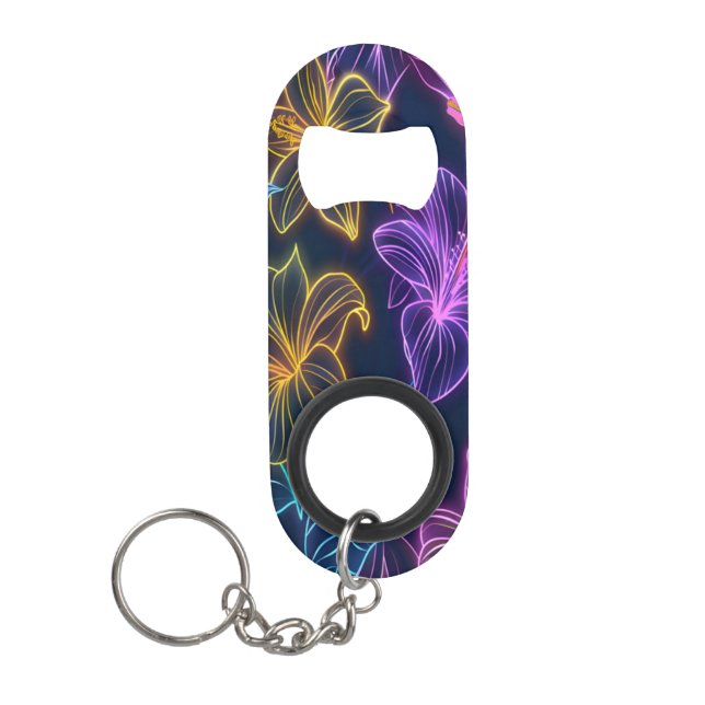 Porte-clé Décapsuleur Modèle floral de néon dynamique sur Arrière - plan (Devant)
