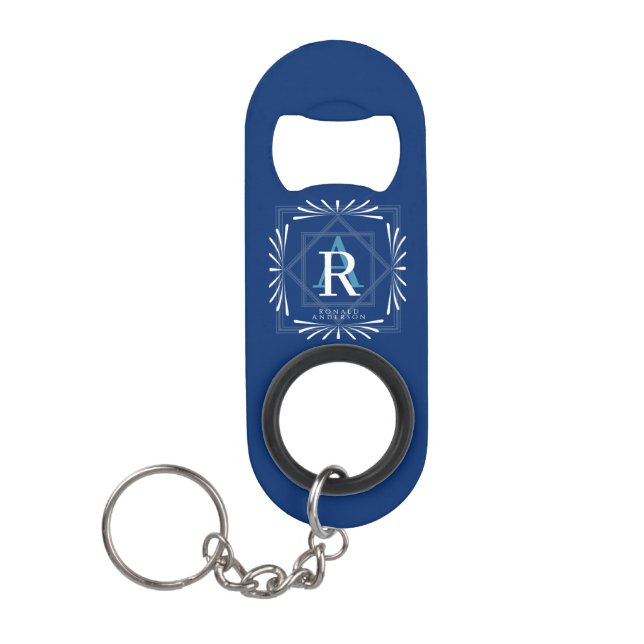 Porte-clé Décapsuleur Moderne et élégant Monogram Navy (Devant)