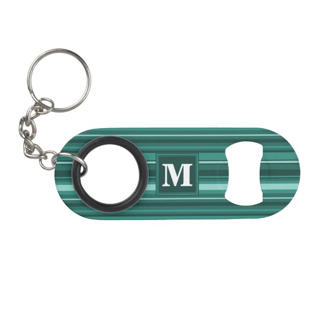 Porte-clé Décapsuleur Monogramme bandes turquoises (Devant (Horizontal))