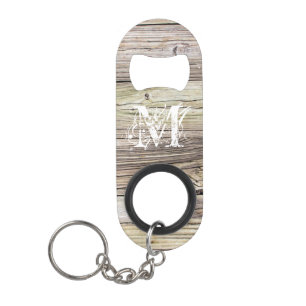 Porte-clé Décapsuleur Monogramme en bois rustique