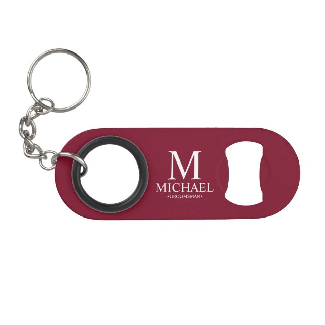 Porte-clé Décapsuleur Monogramme et nom personnalisés de garçon d'honneu (Devant (Horizontal))