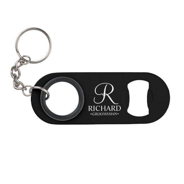 Porte-clé Décapsuleur Monogramme et nom personnalisés de garçon d'honneu (Devant (Horizontal))
