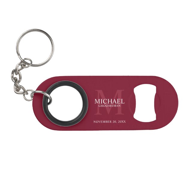 Porte-clé Décapsuleur Monogramme et nom personnalisés pour le garçon d'h (Devant (Horizontal))
