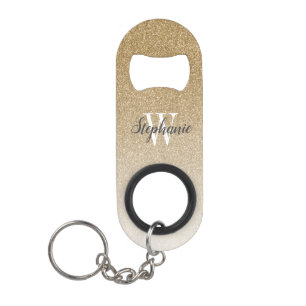 Porte-clé Décapsuleur Monogramme Faux Paillettes Ombré Or Moderne