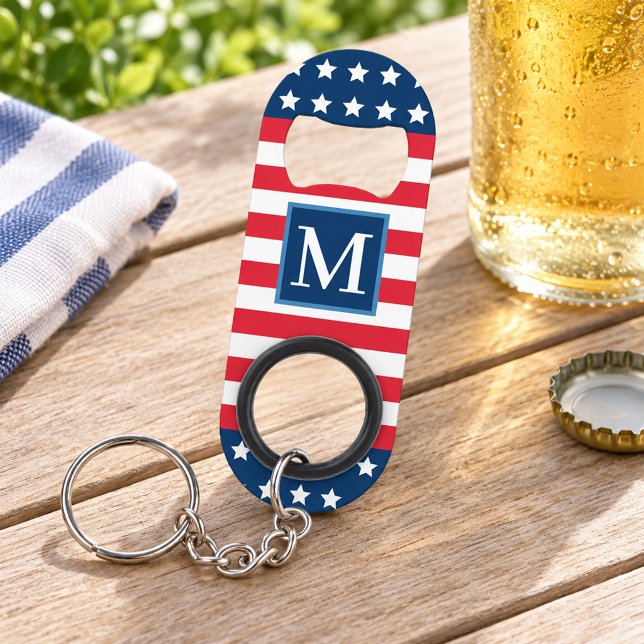 Porte-clé Décapsuleur Monogramme Initial Américain Rouge Blanc Bleu Pers (Créateur téléchargé)