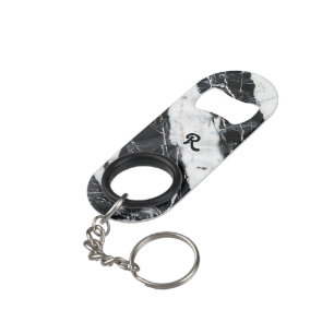 Porte-clé Décapsuleur Monogramme Marbre Faux Blanc & Noir