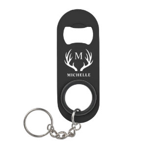 Porte-clé Décapsuleur Monogramme personnalisé avec Antler Cerf Blanc Noi