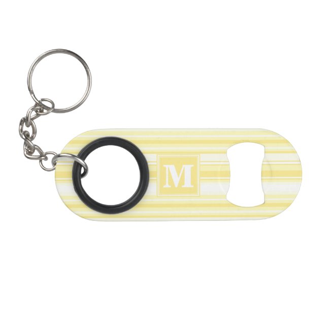 Porte-clé Décapsuleur Monogramme rayures jaunes citron (Devant (Horizontal))