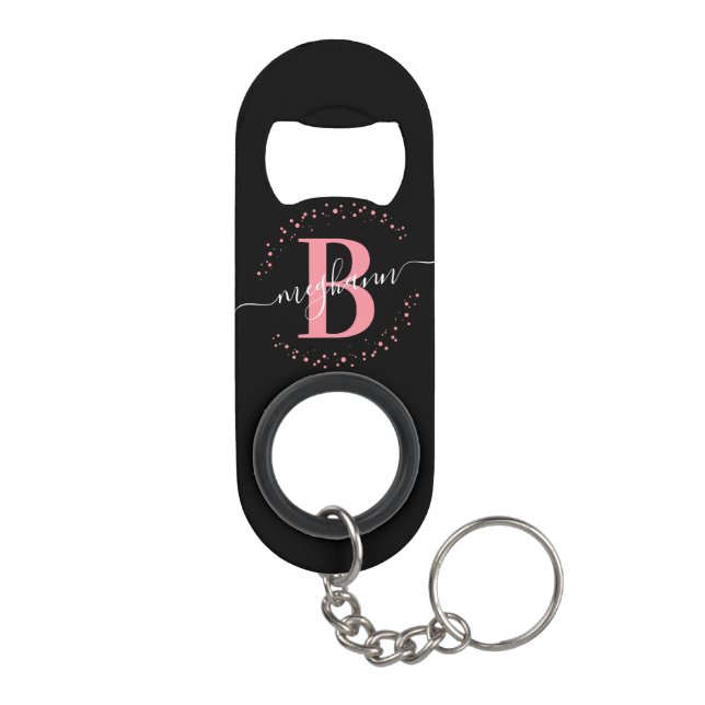 Porte-clé Décapsuleur Monogramme tendance fille rose noir écriture nomin (Dos)