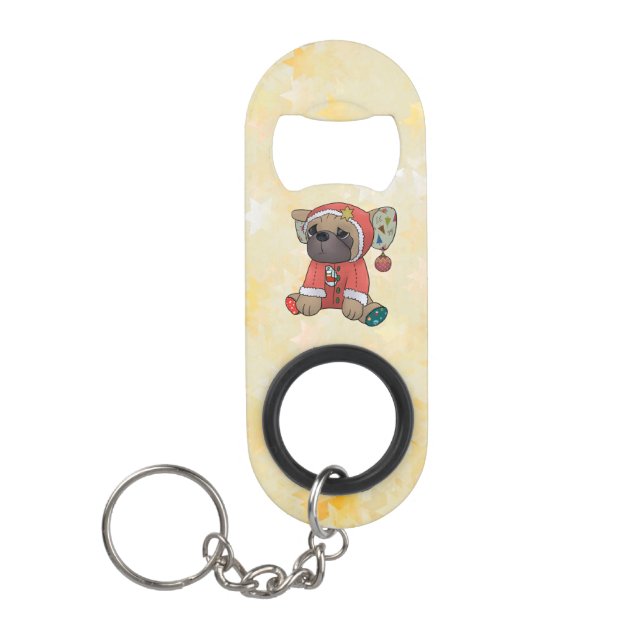 Porte-clé Décapsuleur Mops de Noël (Devant)