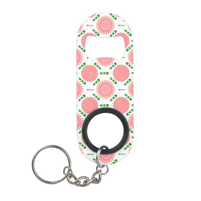 Porte-clé Décapsuleur  motif à fleurs roses  (Devant)