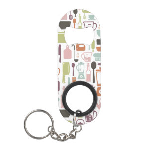 Porte-clé Décapsuleur Motif avec les icônes colorées de cuisine