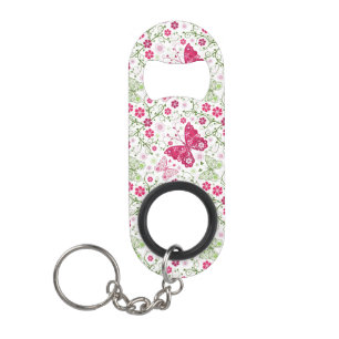 Porte-clé Décapsuleur Motif blanc floral