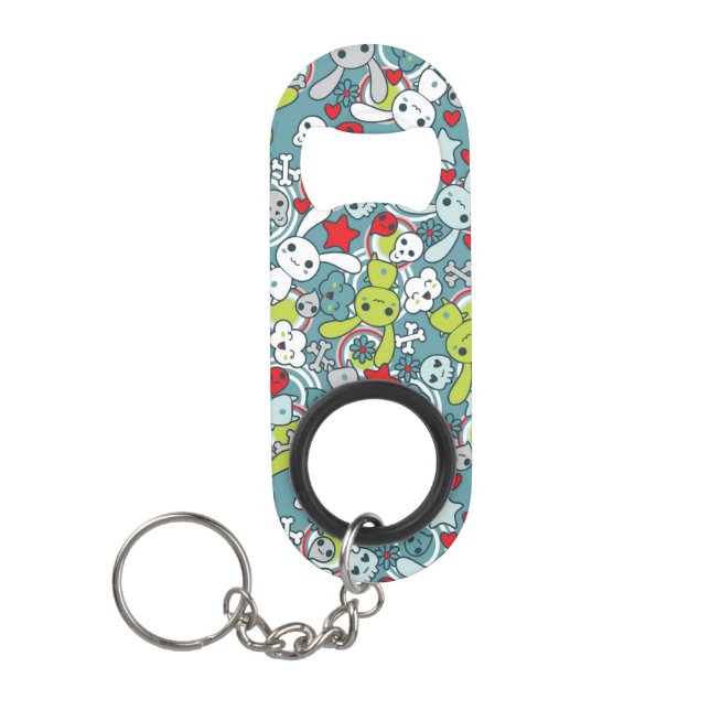 Porte-clé Décapsuleur motif bleu de kawaii (Devant)