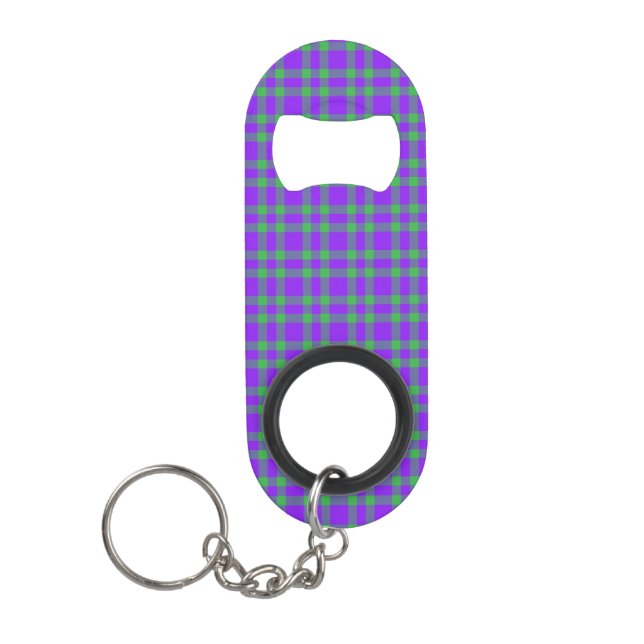 Porte-clé Décapsuleur Motif carreaux vert et violet (Devant)