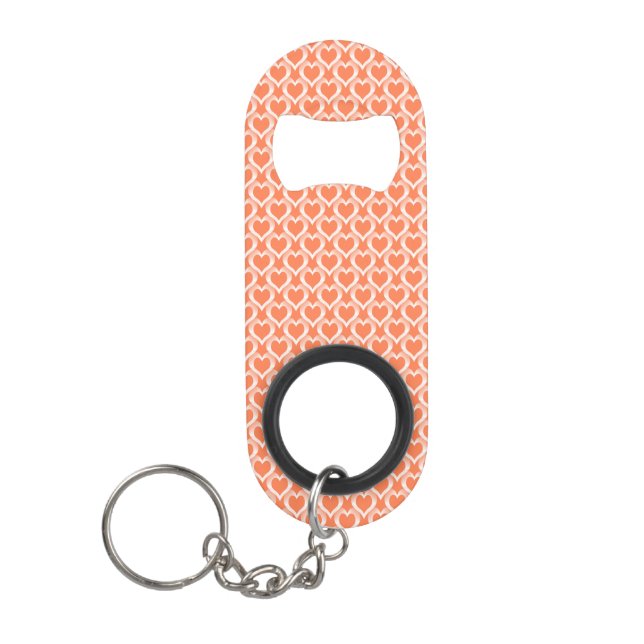 Porte-clé Décapsuleur Motif de cœurs blancs corail (Devant)