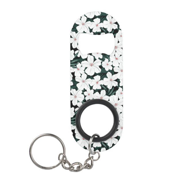 Porte-clé Décapsuleur Motif de fleurs tropical blanc (Devant)