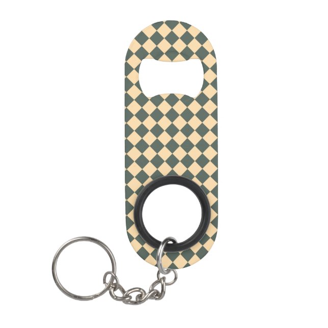 Porte-clé Décapsuleur Motif diamant à carreaux jaune vert (Devant)