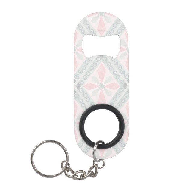 Porte-clé Décapsuleur Motif diamant pastel vert et rose (Devant)