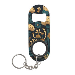 Porte-clé Décapsuleur Motif esthétique des champignons et des fleurs