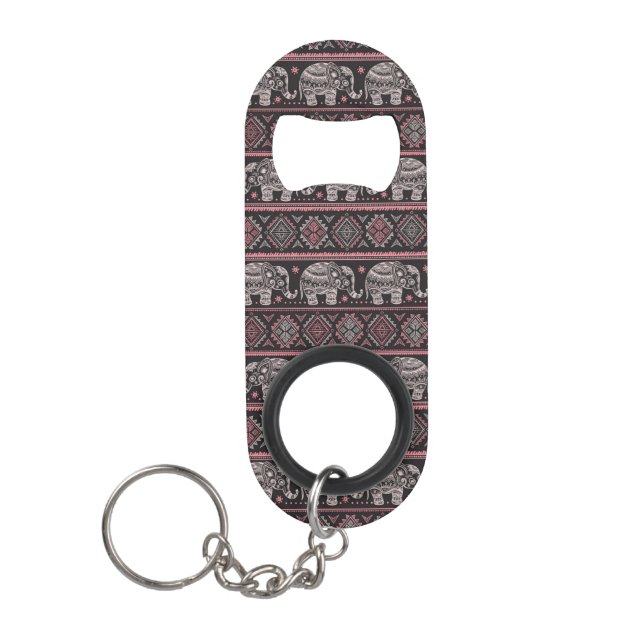 Porte-clé Décapsuleur Motif ethnique noir d'éléphant (Devant)
