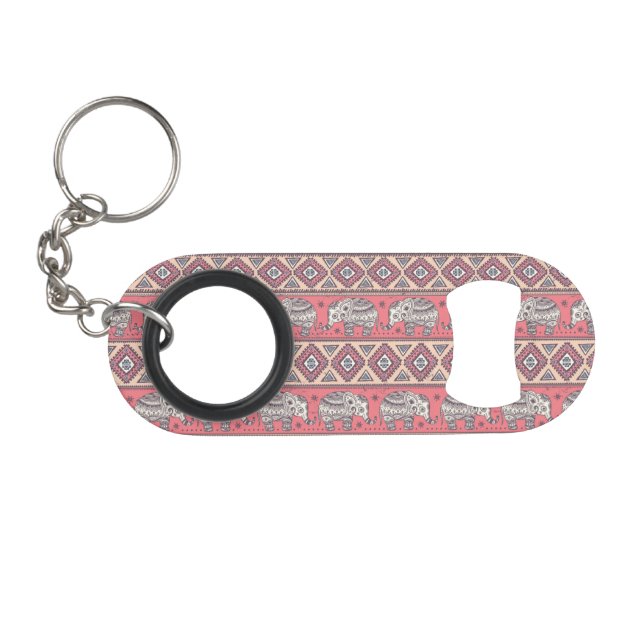 Porte-clé Décapsuleur Motif ethnique rose d'éléphant (Devant (Horizontal))