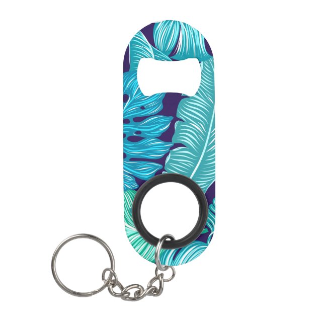 Porte-clé Décapsuleur Motif Feuille Tropical Green Blue (Devant)