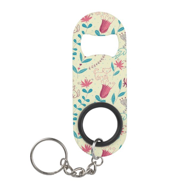 Porte-clé Décapsuleur Motif floral avec des chats de bande dessinée (Devant)