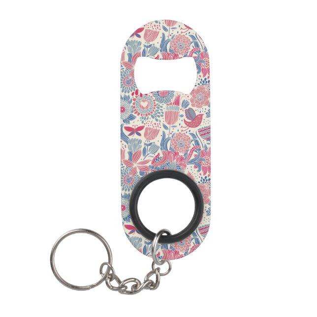 Porte-clé Décapsuleur Motif floral avec l'oiseau et le papillon (Devant)