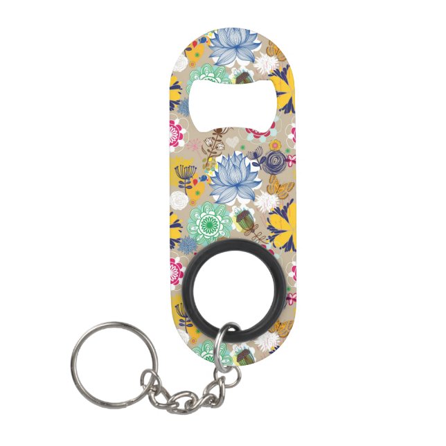 Porte-clé Décapsuleur Motif floral dans le rétro style 3 (Devant)