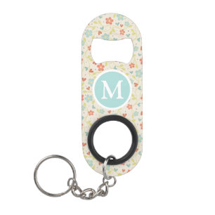 Porte-clé Décapsuleur Motif floral de printemps pastel joli monogramme
