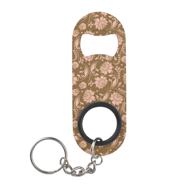 Porte-clé Décapsuleur Motif floral de rose et de brun (Devant)
